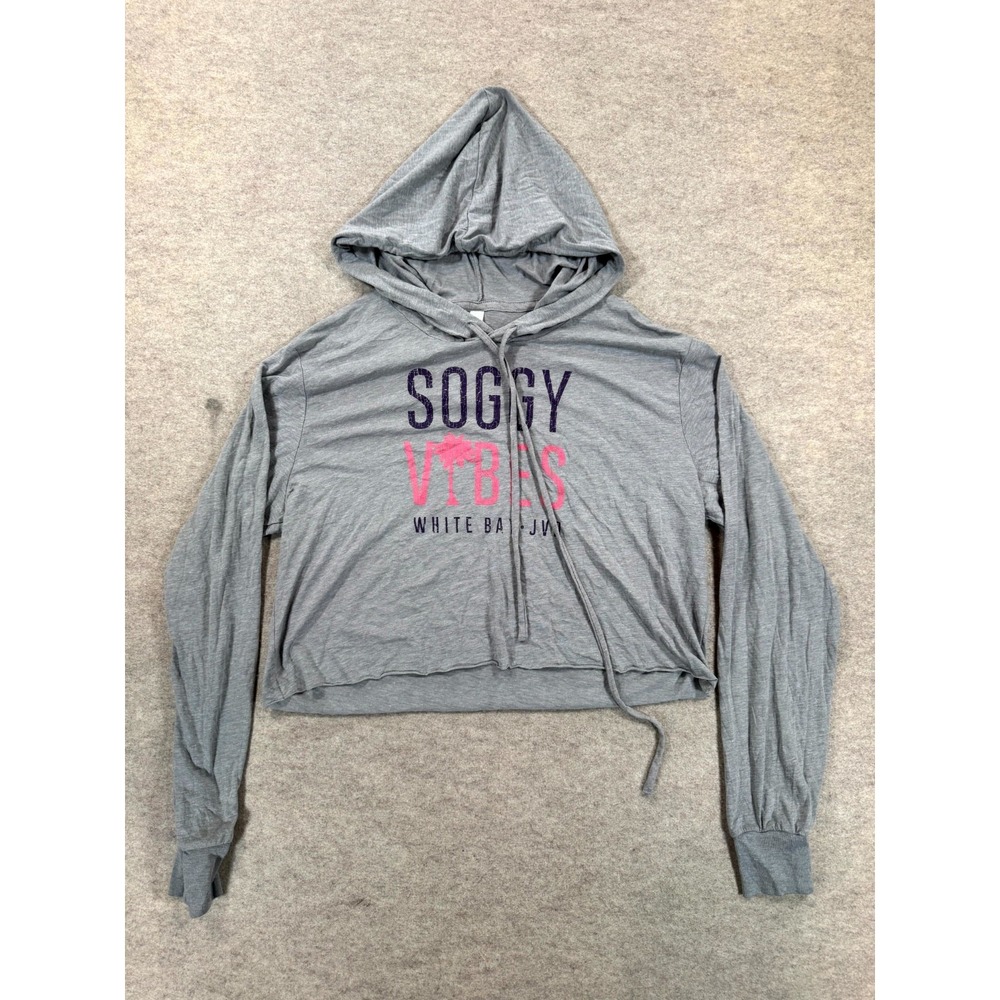 Bella + Canvas Hoodie Womens Large Gray Soggy Vibes Graphic Drawstring Pullover